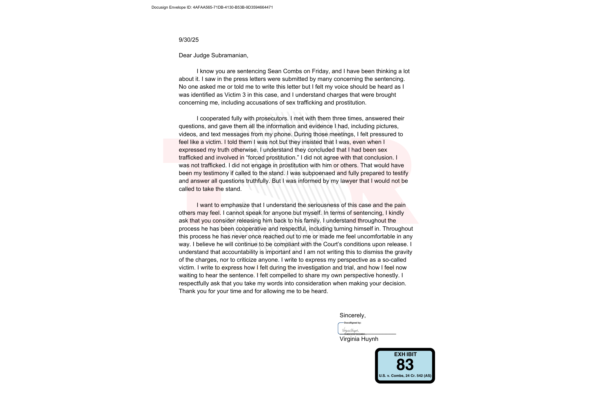 Gina Huynh Calls Out Prosecutors In Emotional Appeal To Judge For Diddy (LETTER)